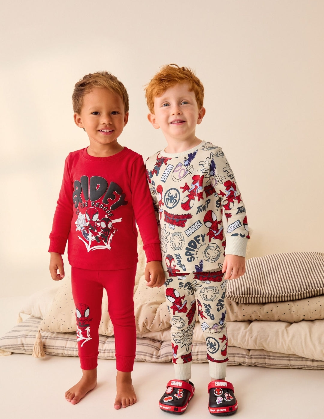 Spidey and Friends Red/Ecru Cream Snuggle Pyjamas 2 Pack