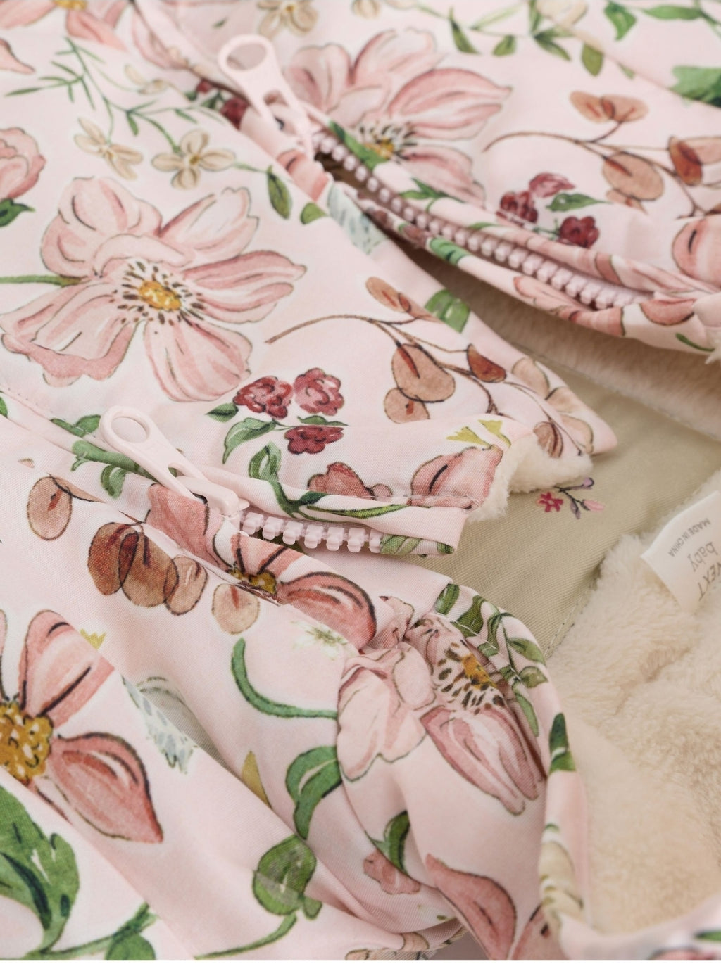 Pink Floral All-Over Printed Double Zip Baby Hooded Pramsuit