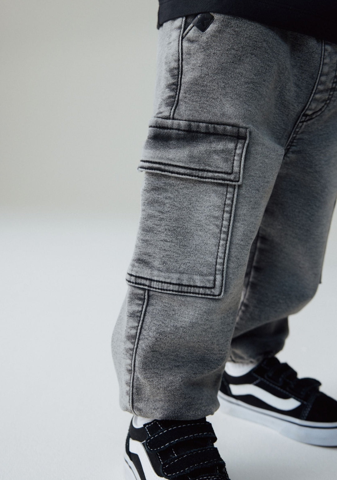 Grey Comfort Stretch Wide Cargo Jeans