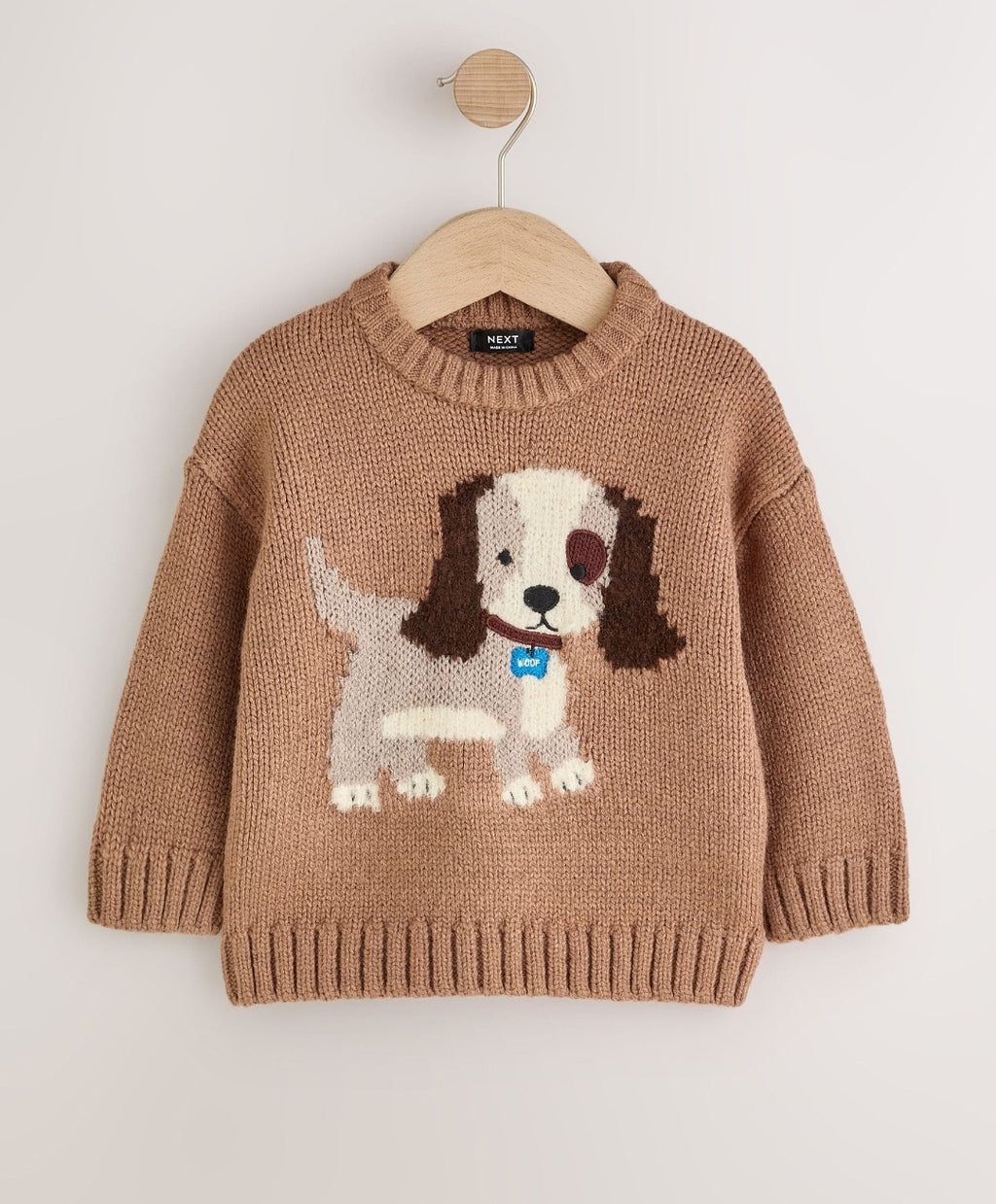 Chocolate Brown Dog Character Knitted Crew Neck Jumper