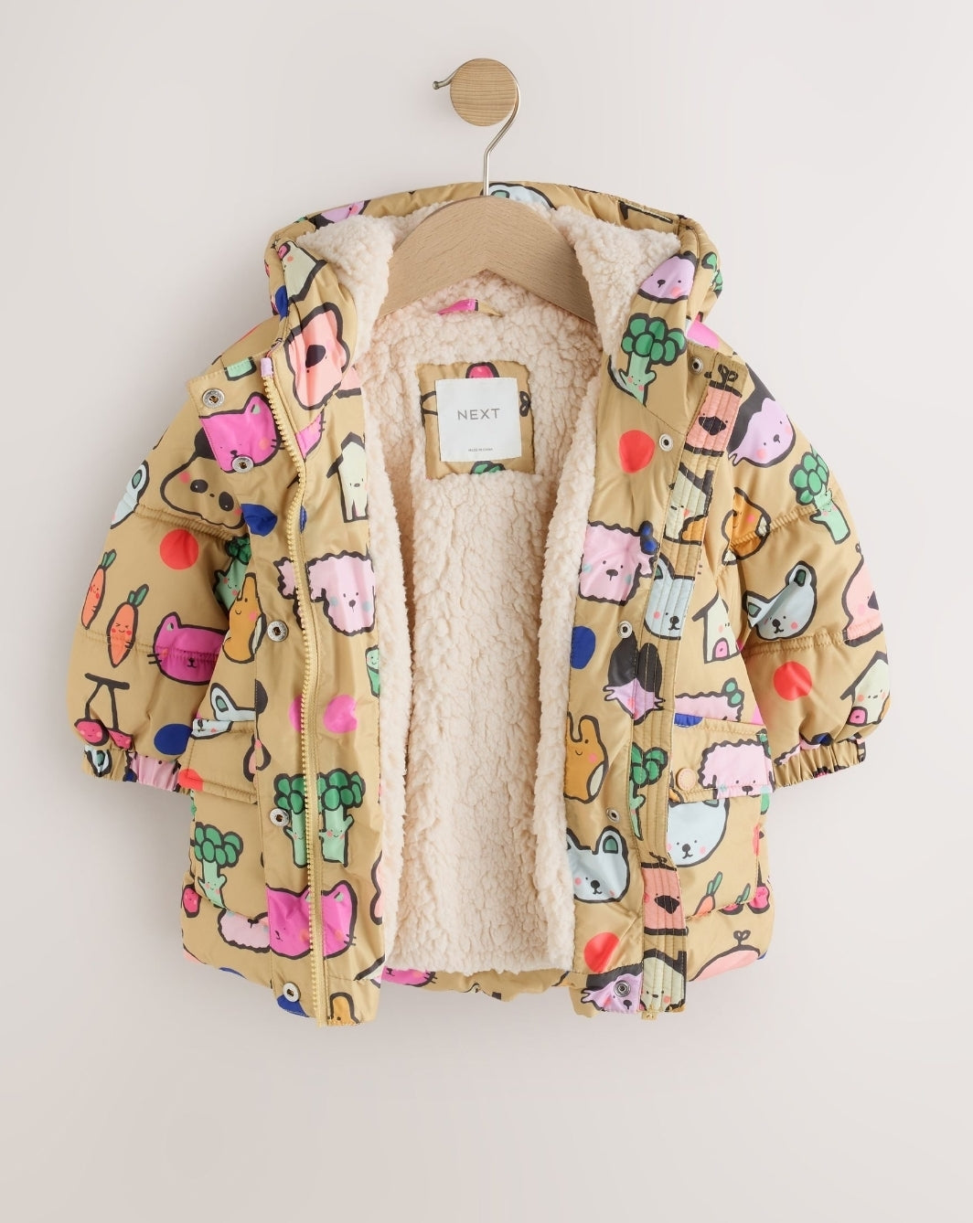 Character Print Shower Resistant Padded Coat with Hood Spikes