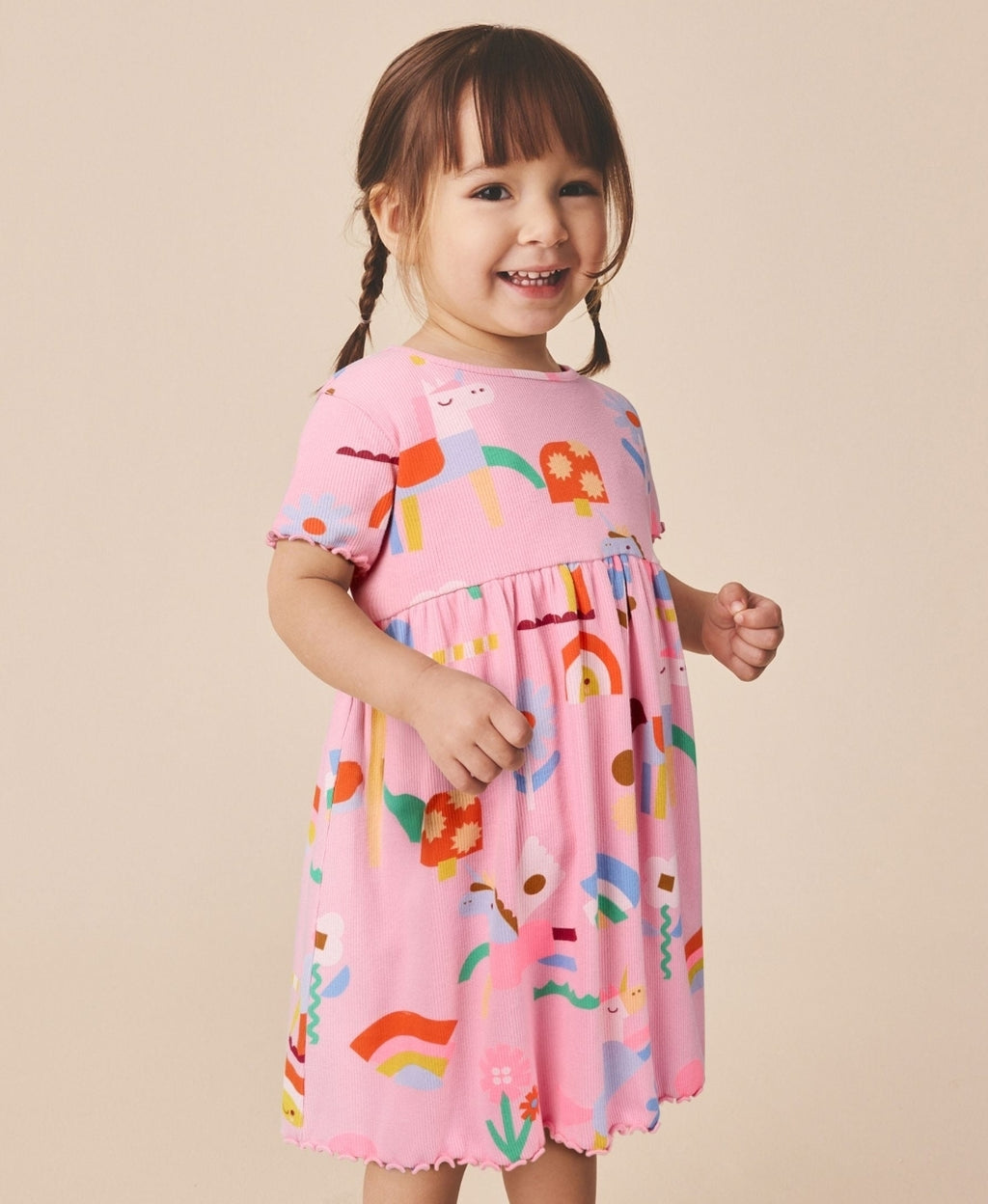 Pink Unicorn Short Sleeve Ribbed
Dress