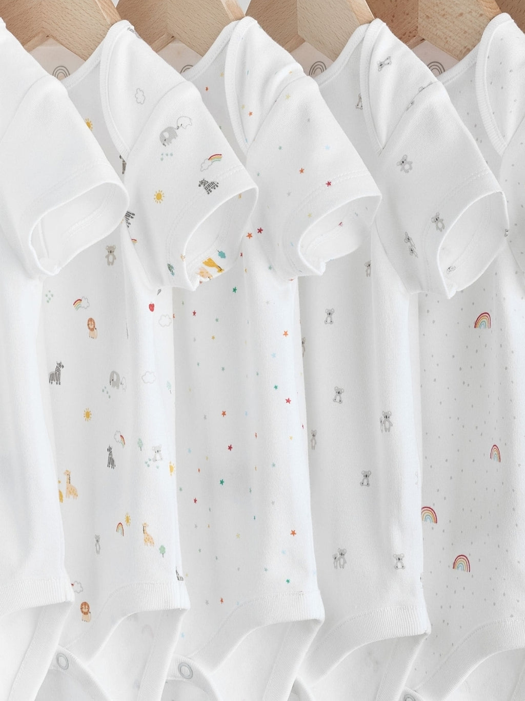 White Character 7 Pack Baby Short Sleeve Bodysuits
