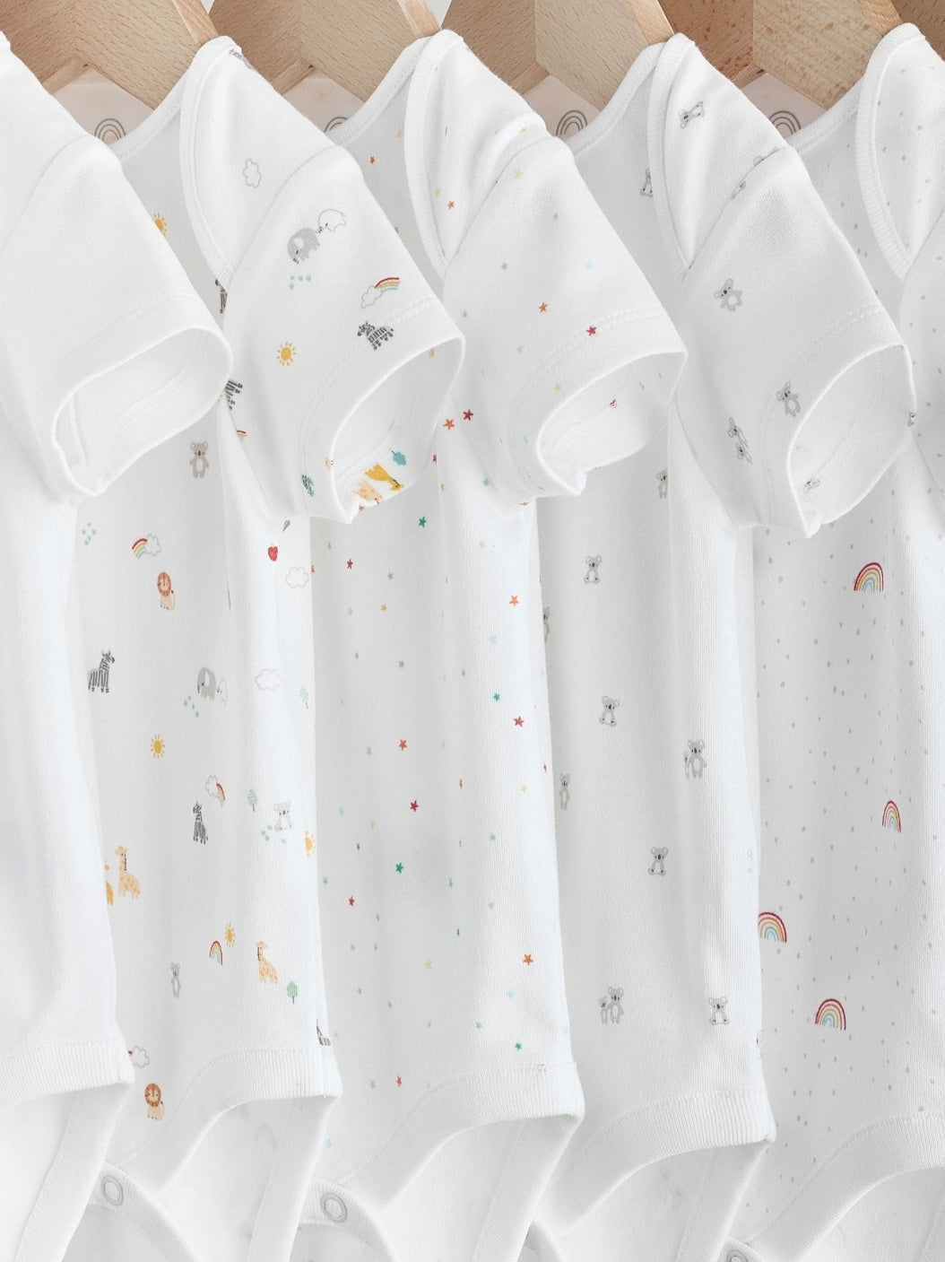 White Character 7 Pack Baby Short Sleeve Bodysuits