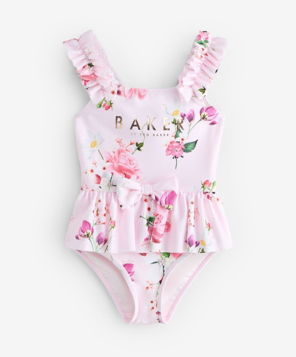 Baker by Ted Baker Pink Floral Frill Peplum Swimsuit