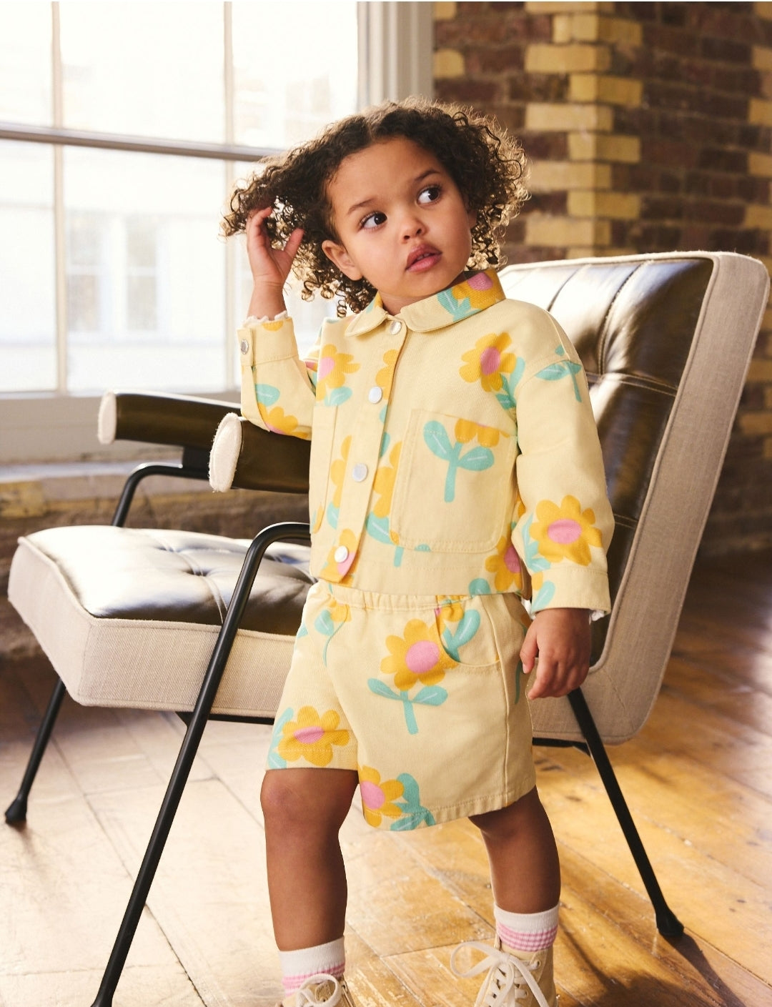 Yellow Flower Printed Jacket And Shorts Set