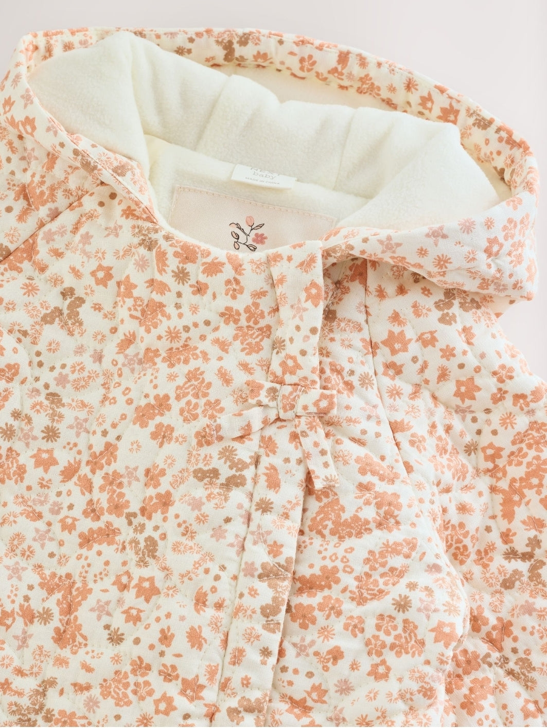 Ecru Floral Printed Baby Hooded
Crinkle Woven Pramsuit