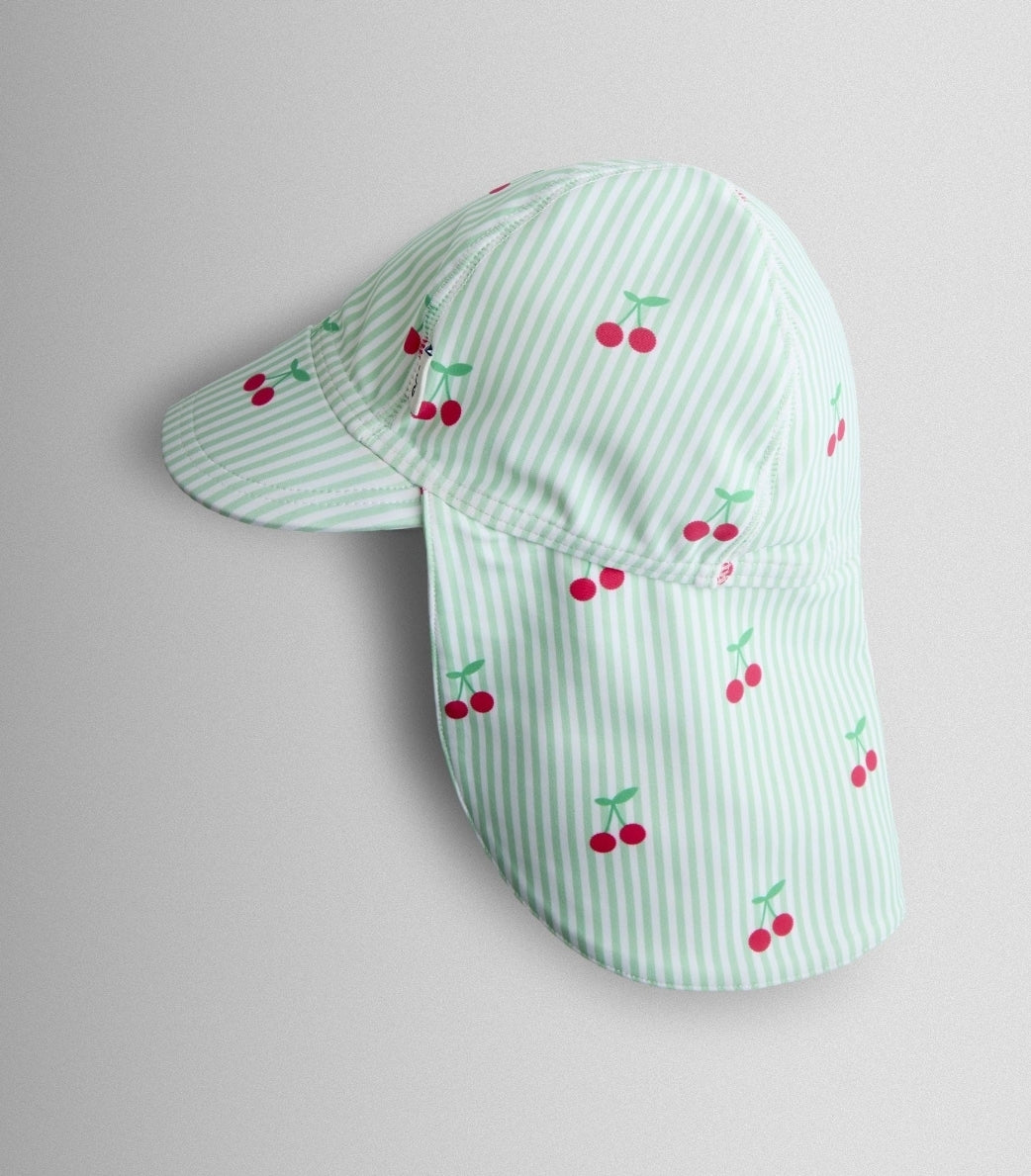 JoJo Maman Bébé Green Cherry Stripe UV Sun Protection Swim Hat