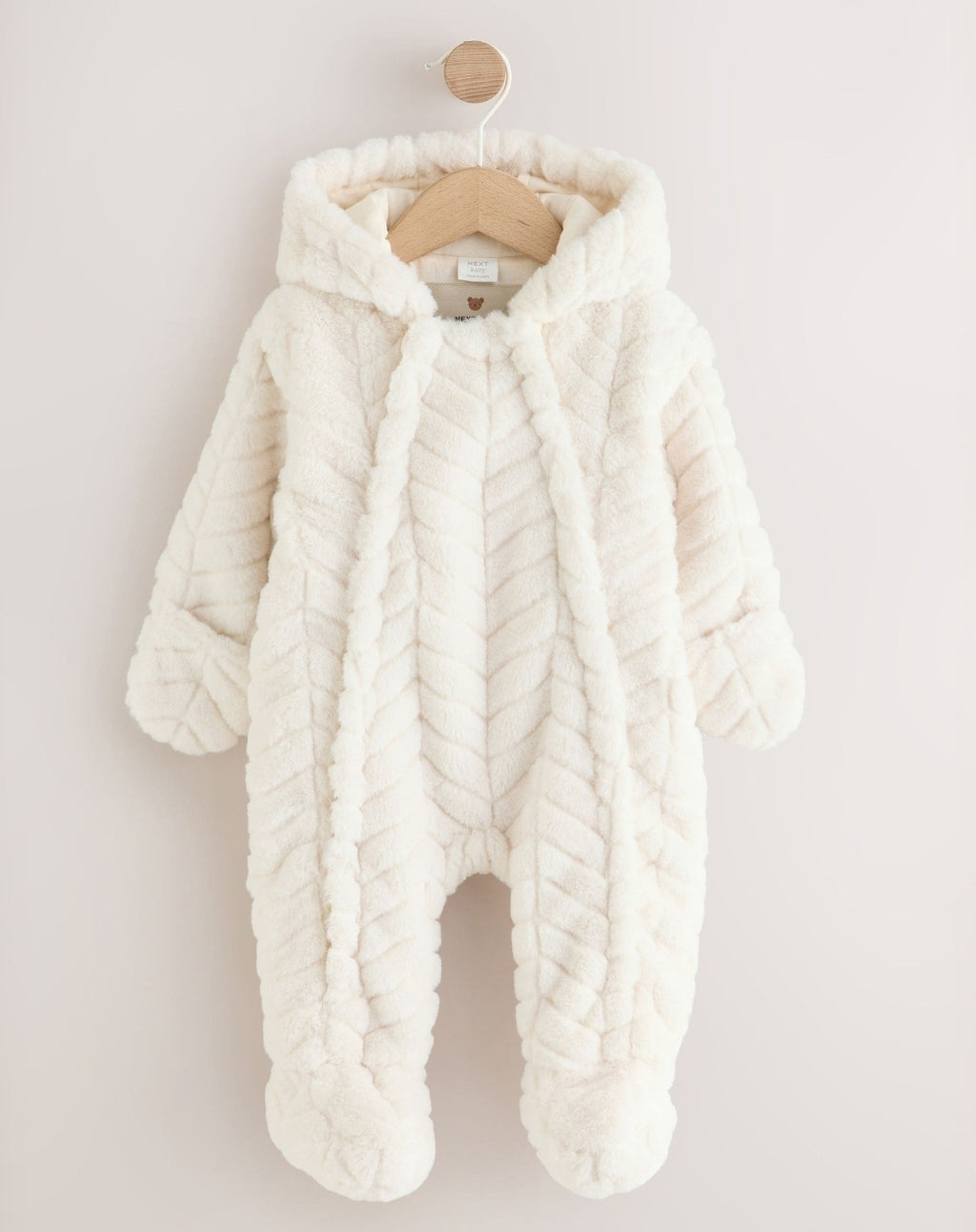 White Clipped Faux Fur Double Zip Baby All-In-One