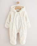 White Clipped Faux Fur Double Zip Baby All-In-One