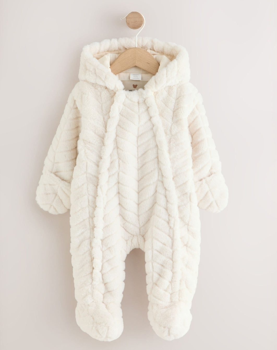 White Clipped Faux Fur Double Zip Baby All-In-One