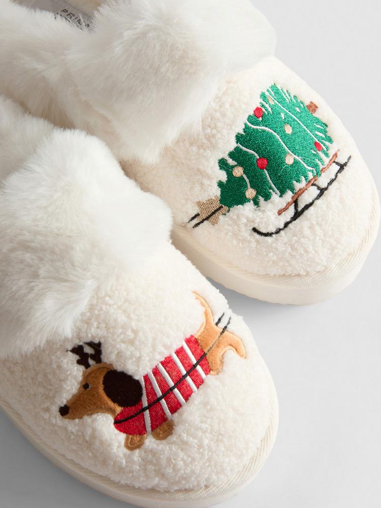 Primark Christmas Candy Cane Faux Fur Mule Slippers