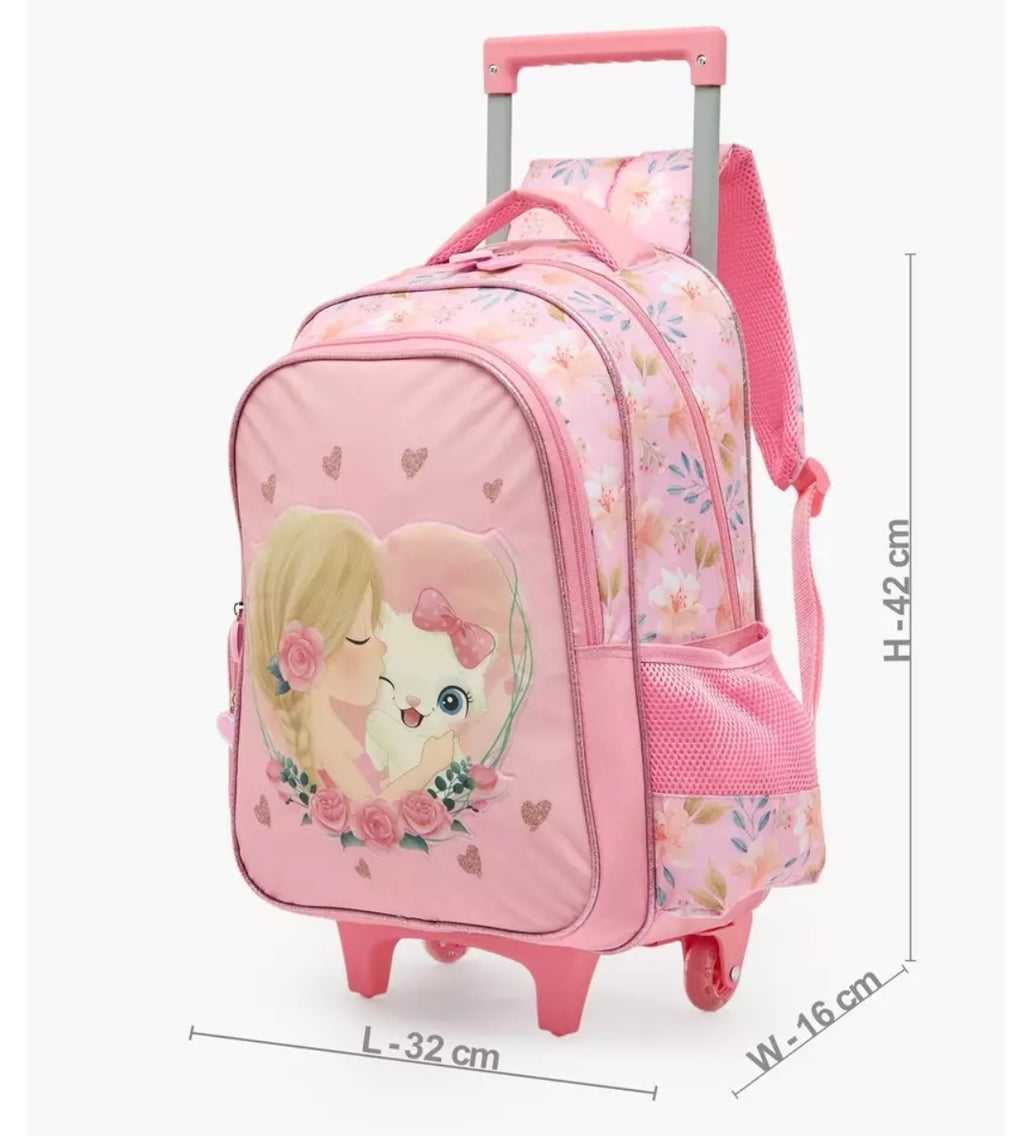 Juniors Cat Print 3-Piece School Trolley Bag Set 16 inches