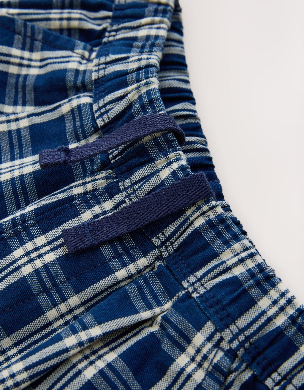 Dark Blue Grid Check Barrel Jeans