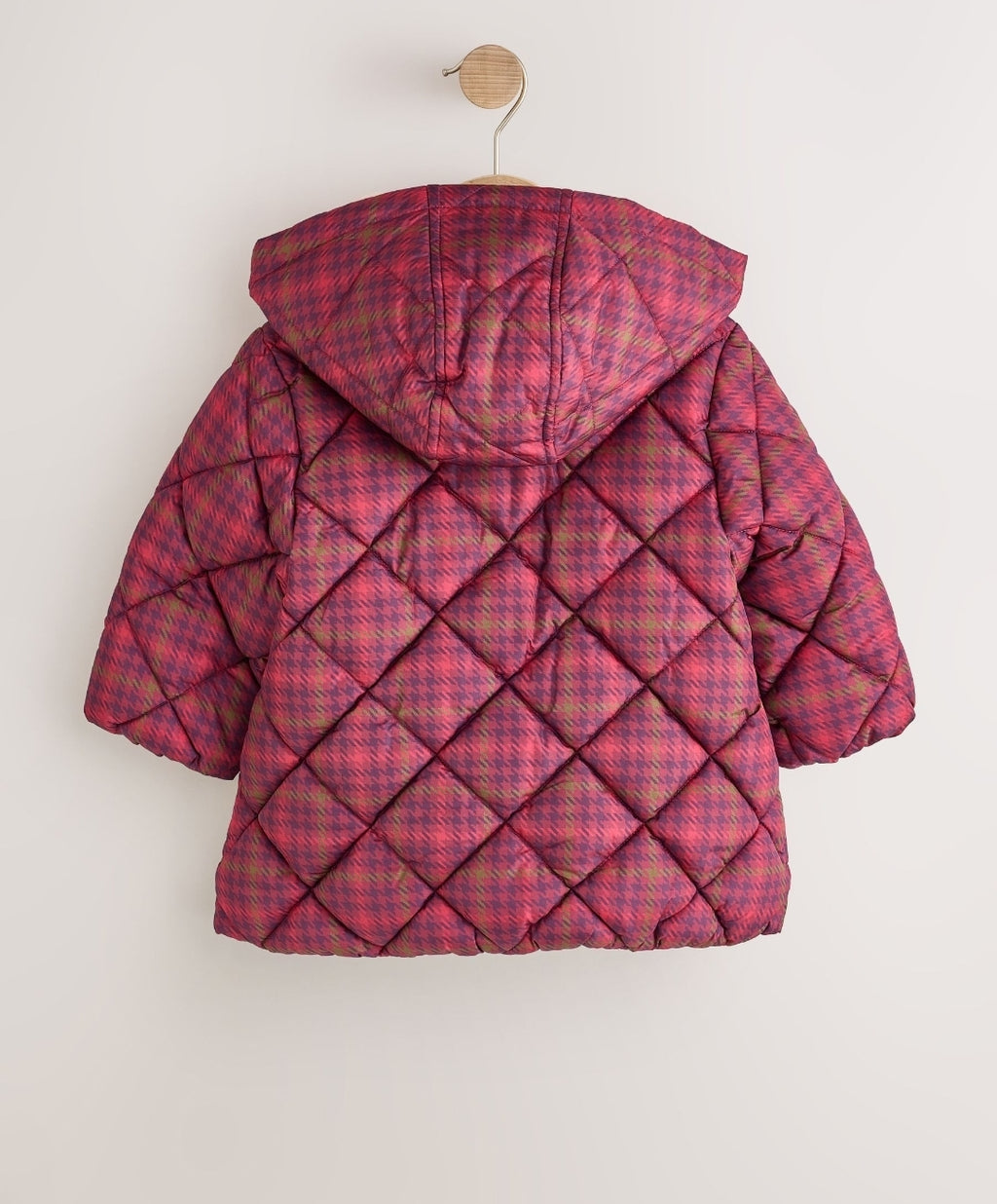 Burgundy Red Check Faux Fur Collar Shower Resistant Padded