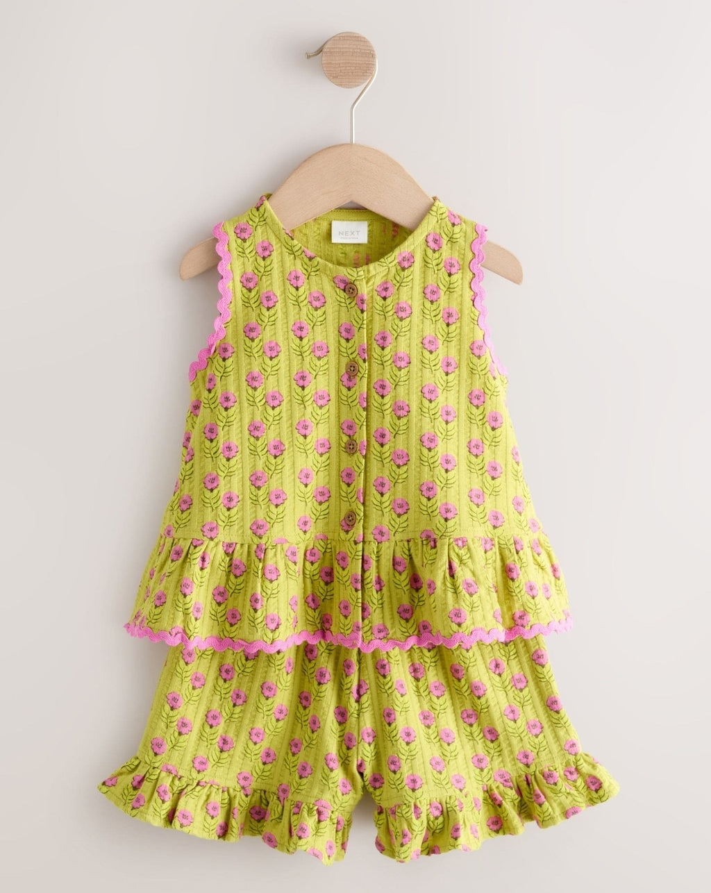 Green/Pink Flower Peplum Vest and Shorts