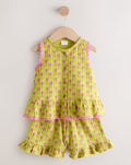 Green/Pink Flower Peplum Vest and Shorts