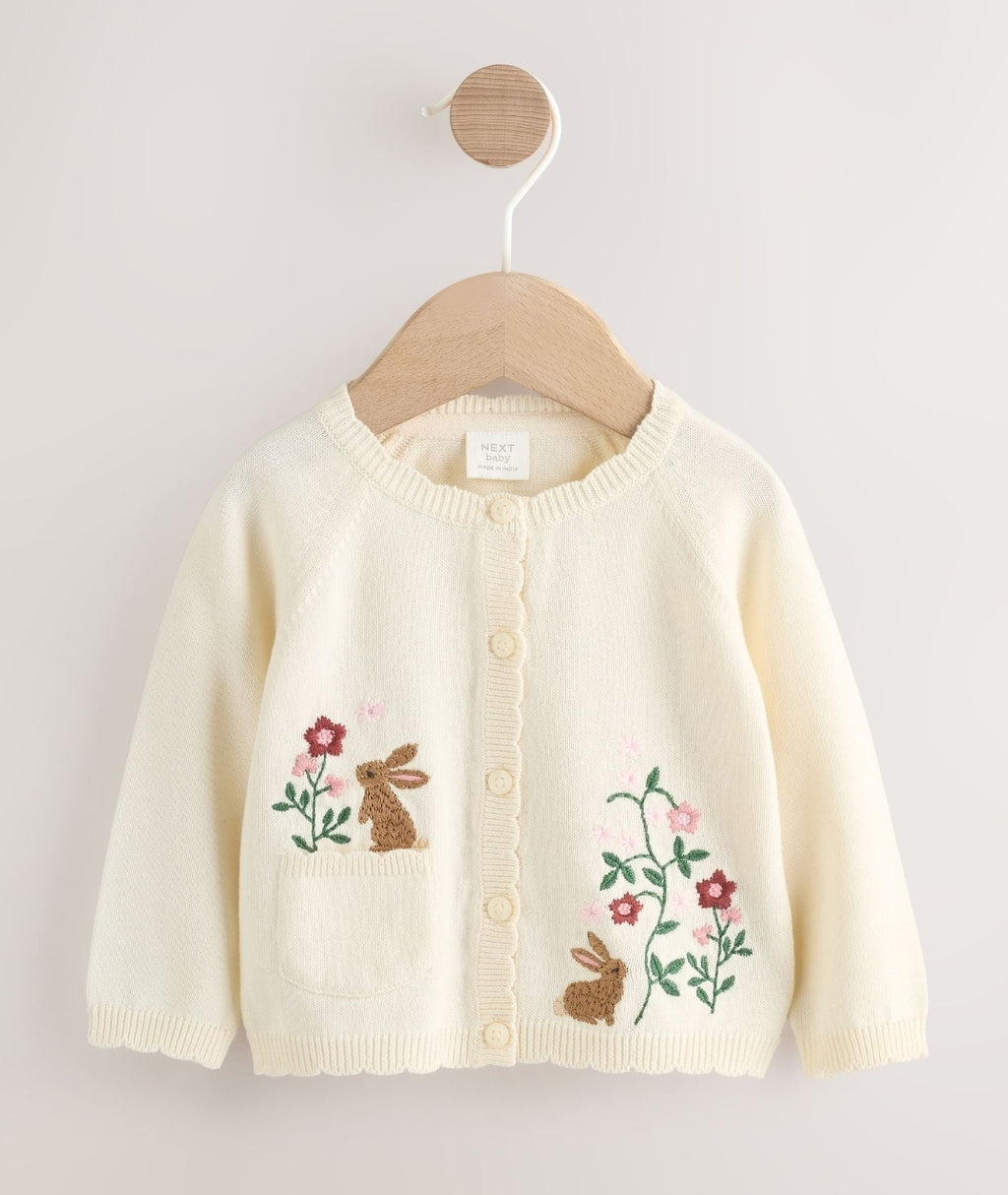 Multicolour Bright Stripe Knitted Baby CardiganNatural Embroidered Baby Bunny
Cardigan