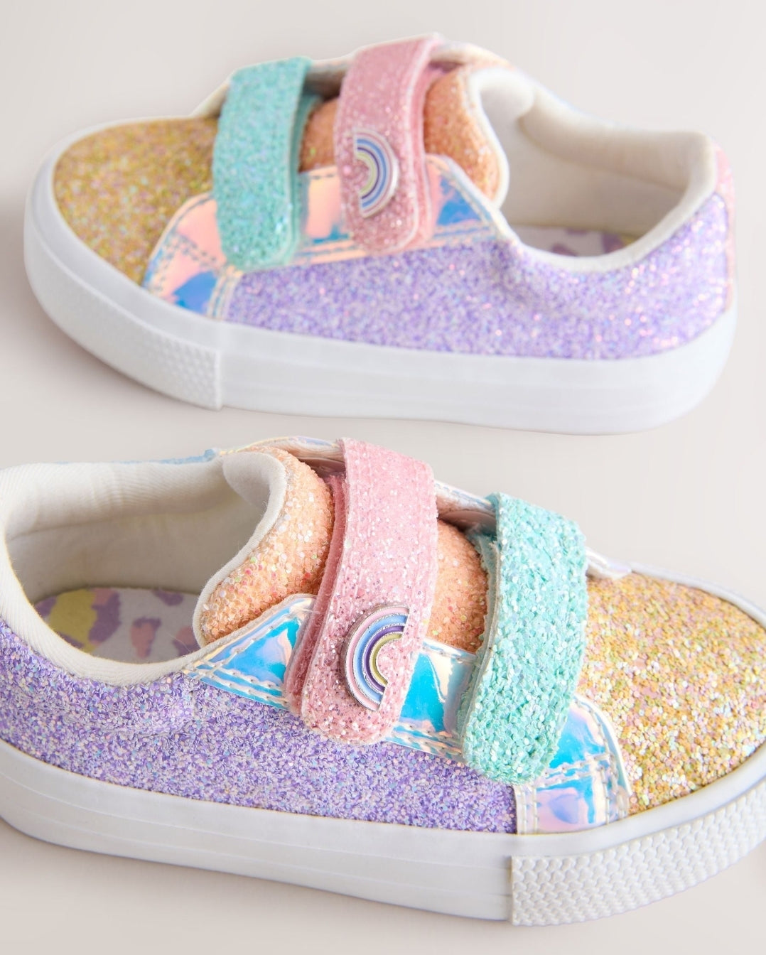 Multi Rainbow Glitter Standard Fit (F) Chunky Trainers With Touch Fa