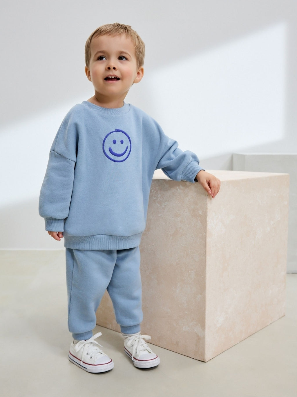 Light Blue Single Printed Crew Neck Sweat Top & Joggers Set
