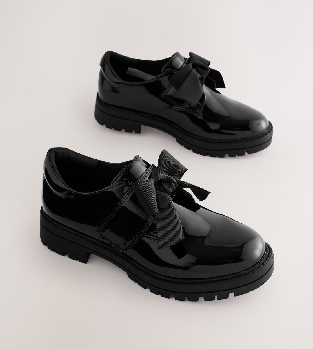 Black Patent Standard Fit (F) Bow Monkstrap Chunky School Shoes