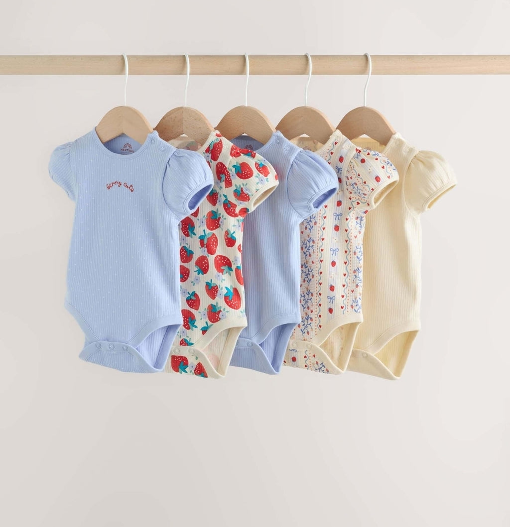 Blue Short Sleeve Baby Bodysuits 5 Pack