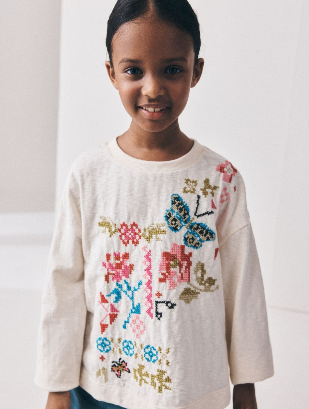 Ecru Embroidery Long Sleeve Top