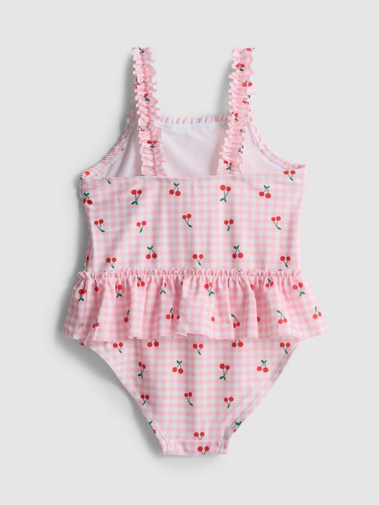 Cherry Graphic Shirred Ruffle Swimsuit