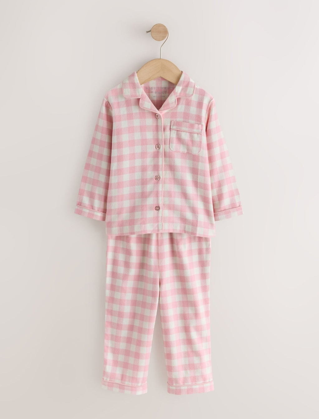 Ecru/Pink Check Ribbon Wrapped Woven Button Through Pyjamas Set