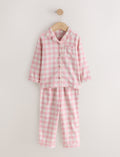 Ecru/Pink Check Ribbon Wrapped Woven Button Through Pyjamas Set