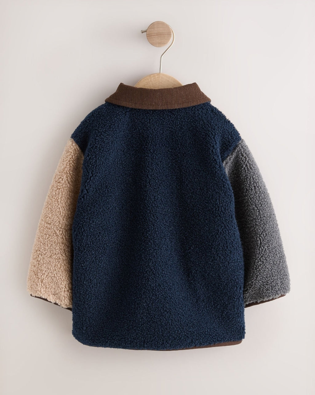 Neutral/Navy Colourblock Borg Fleece Shacket