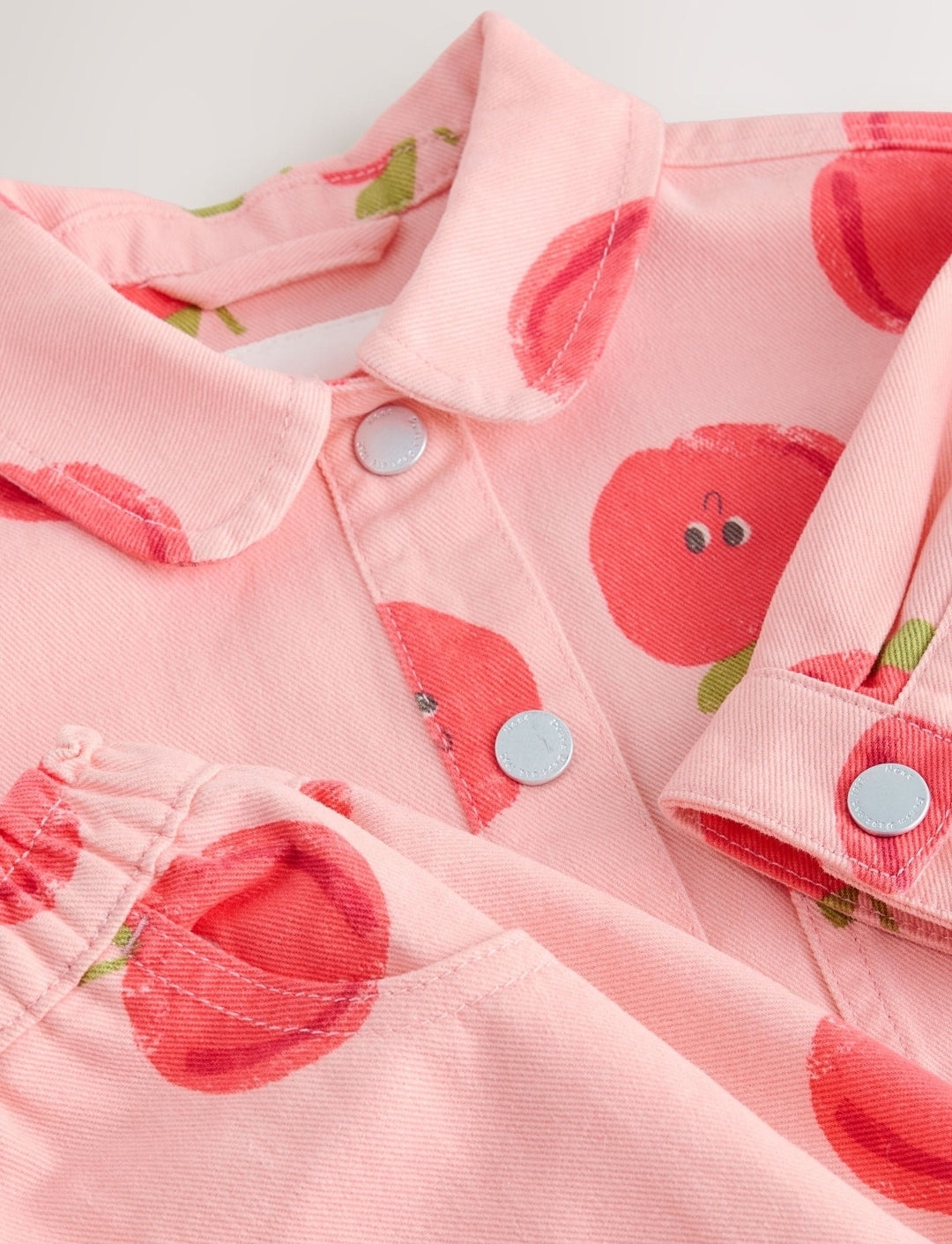 Pink Apple Printed Jacket And Shorts Set