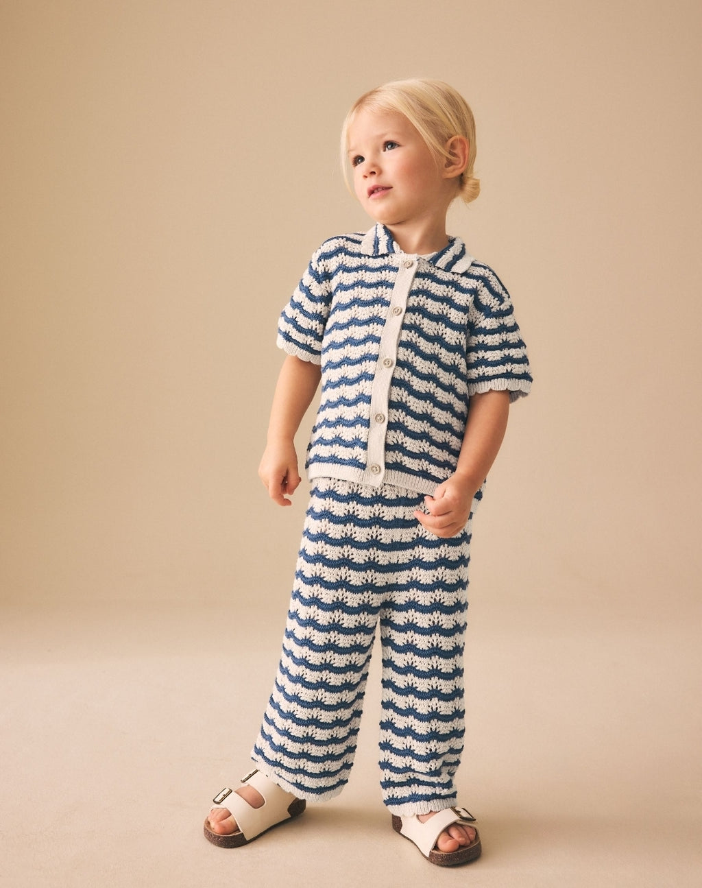 Navy Stripe Knitted Shirt and Trousers Set