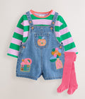 Denim Stripe T-Shirt Dungaree and Tights Set