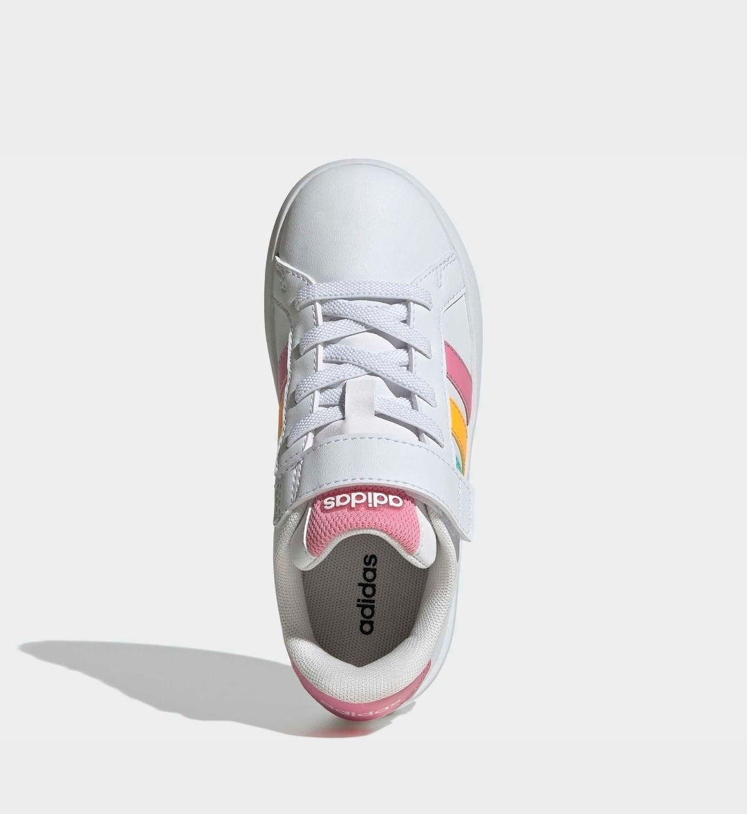 adidas White/Multi Grand Court 3.0 Elastic Lace Kids Trainers