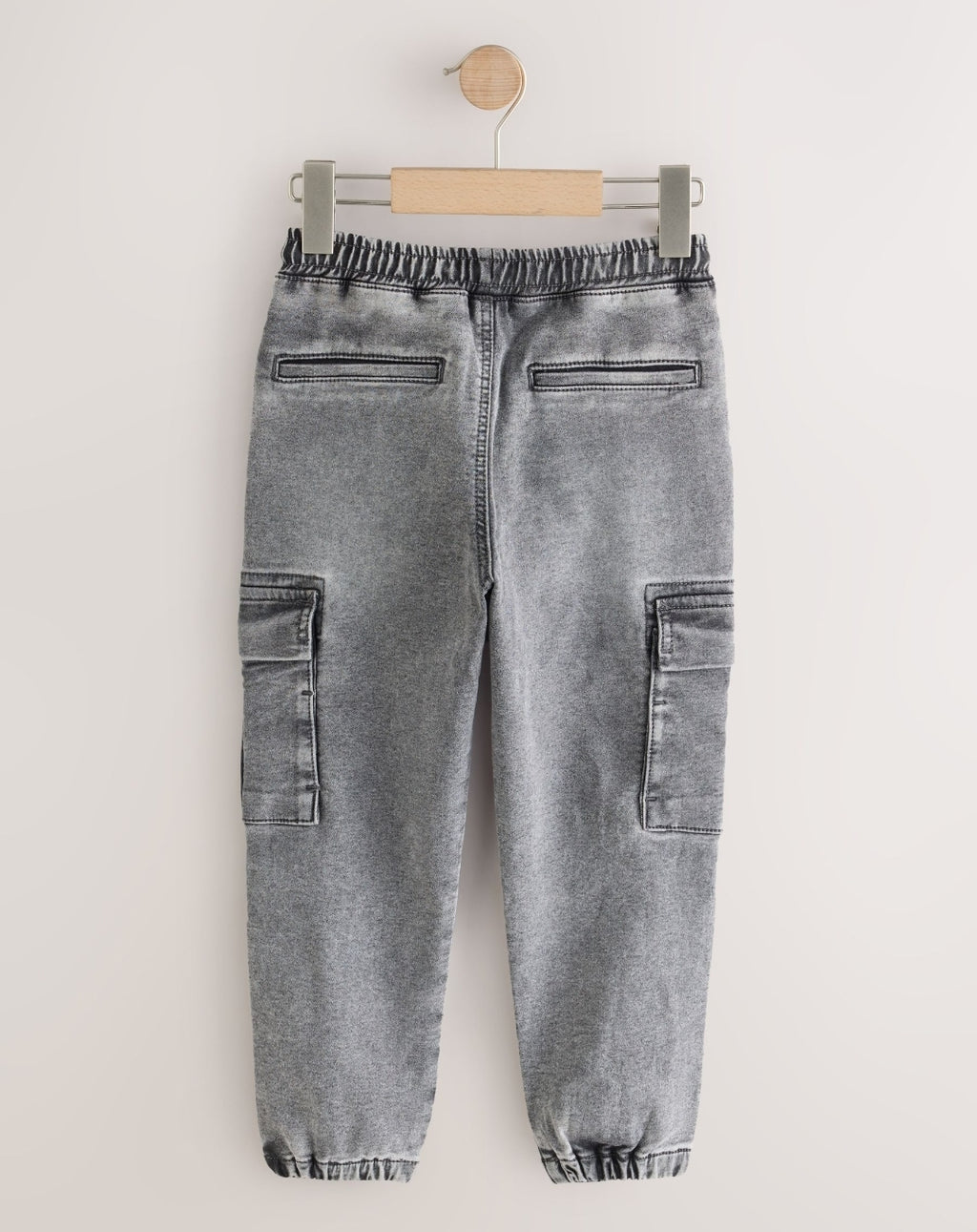 Grey Loose Fit Elasticated Waist Denim Cargos Jeans