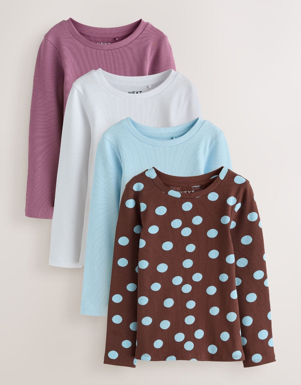 Chocolate Brown Spot Long Sleeve Ribbed T-Shirts 4 Pack