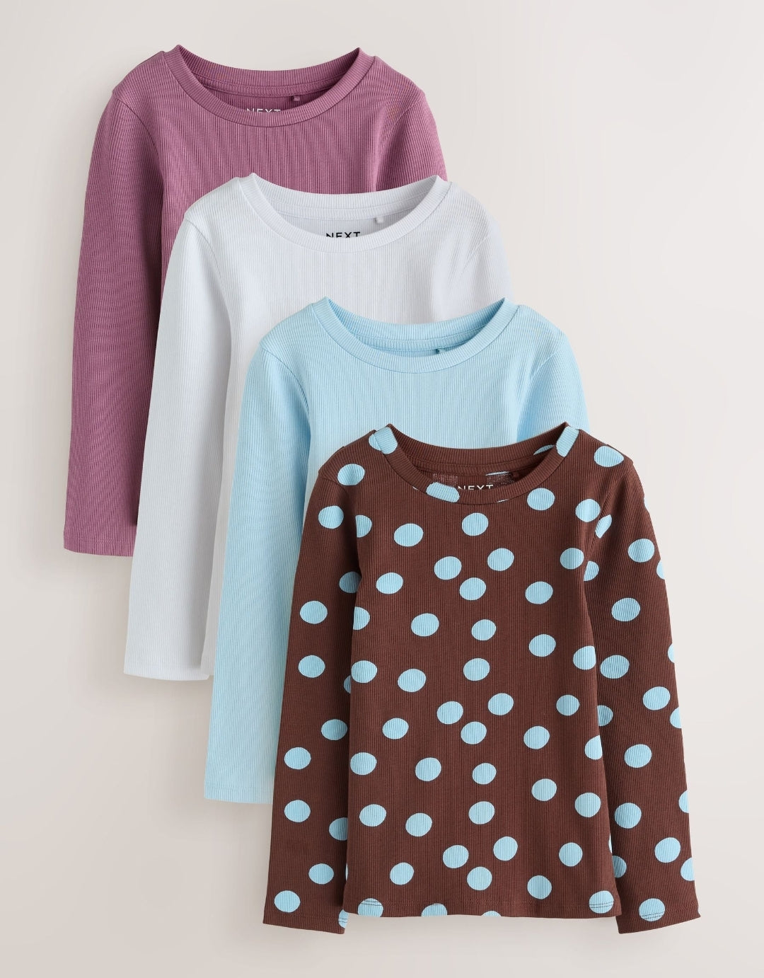 Chocolate Brown Spot Long Sleeve Ribbed T-Shirts 4 Pack