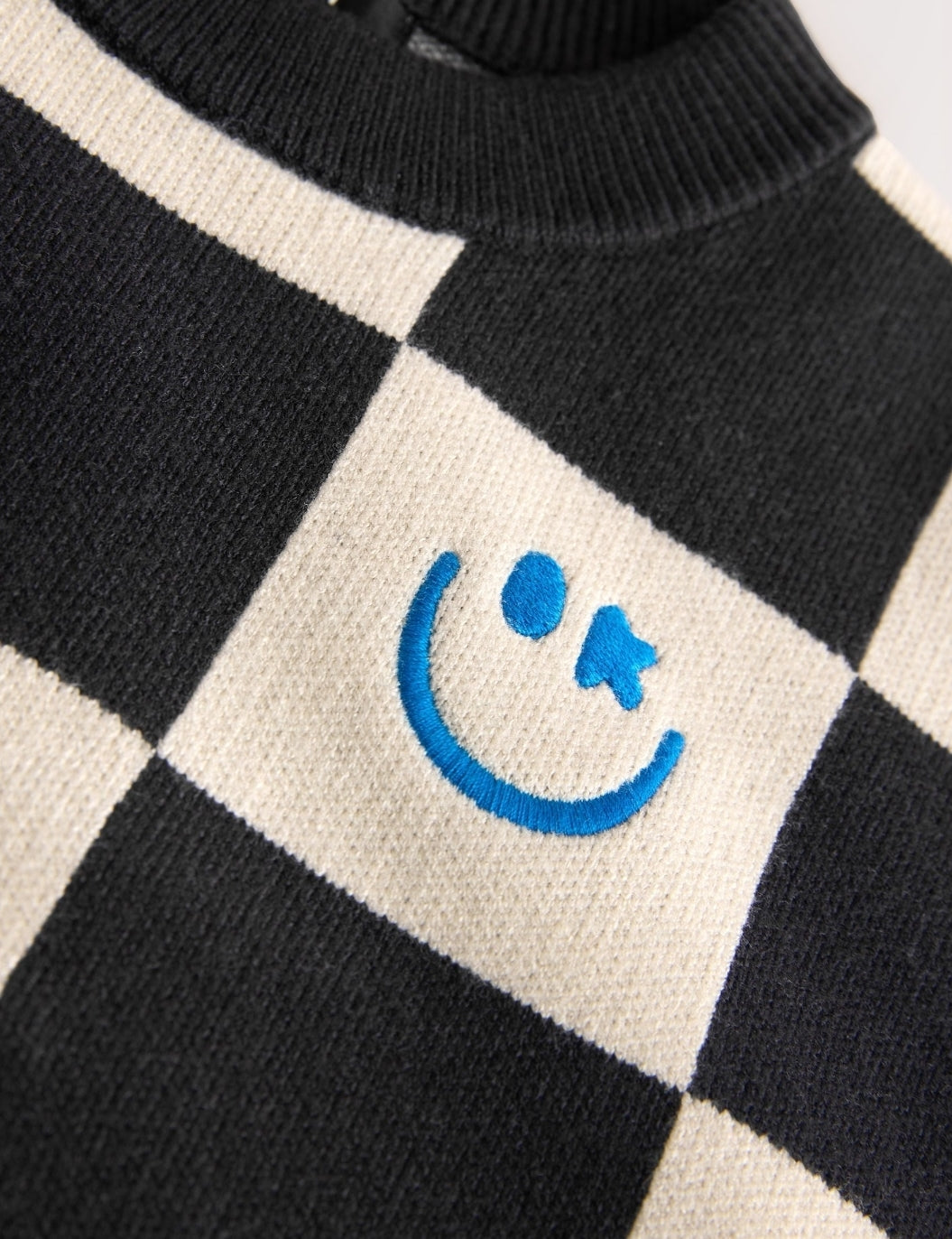 Monochrome Checkerboard Knitted 
Crew Neck Jumper