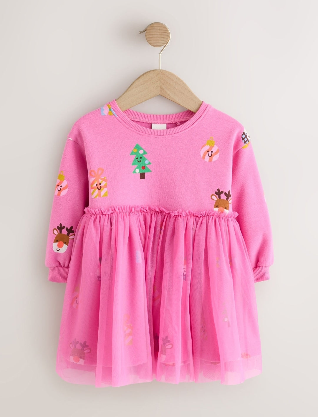 Bright Pink Christmas Long Sleeve
Sweat Mesh Dress