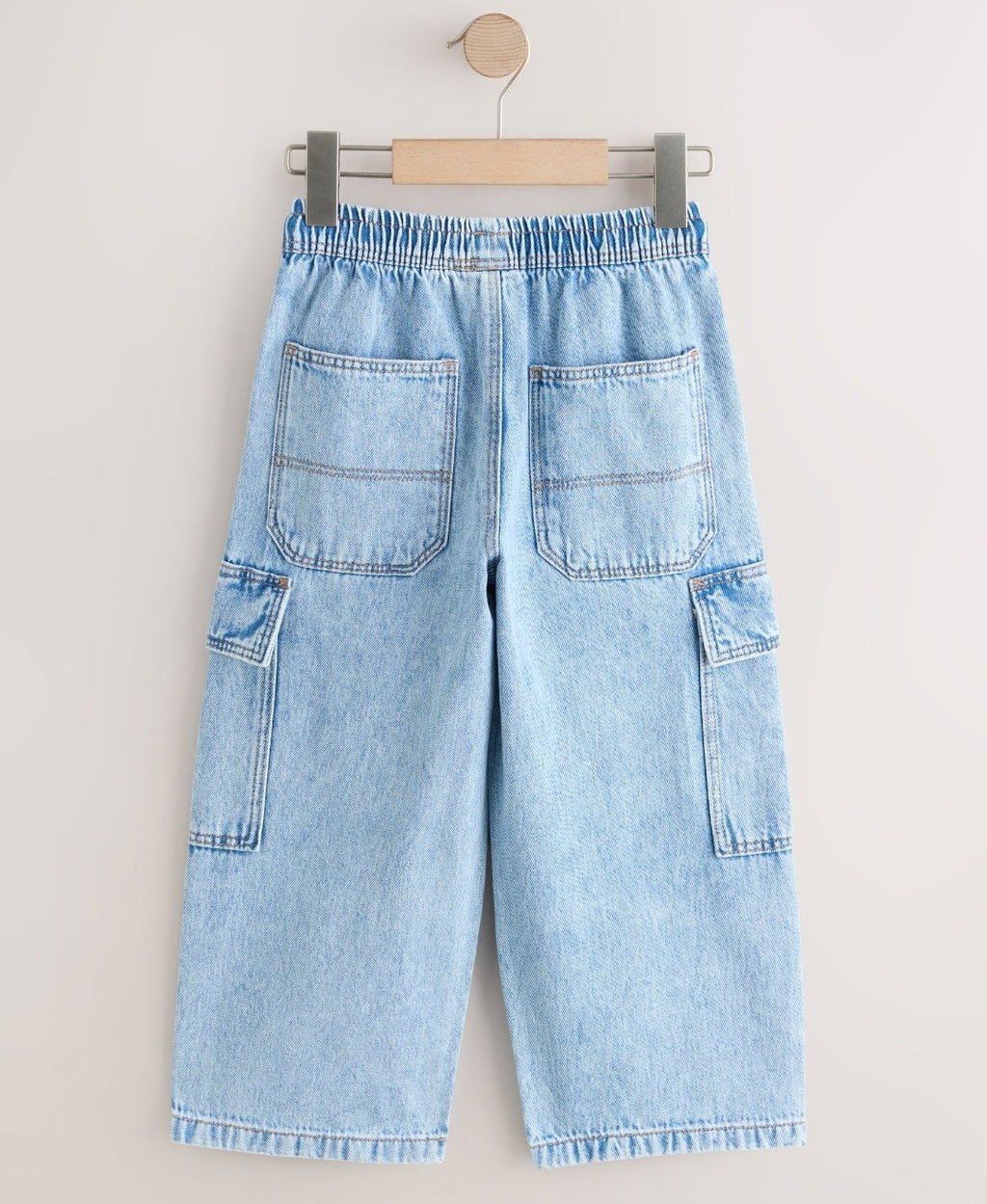 Bleach Denim Pull On Cargo Jeans