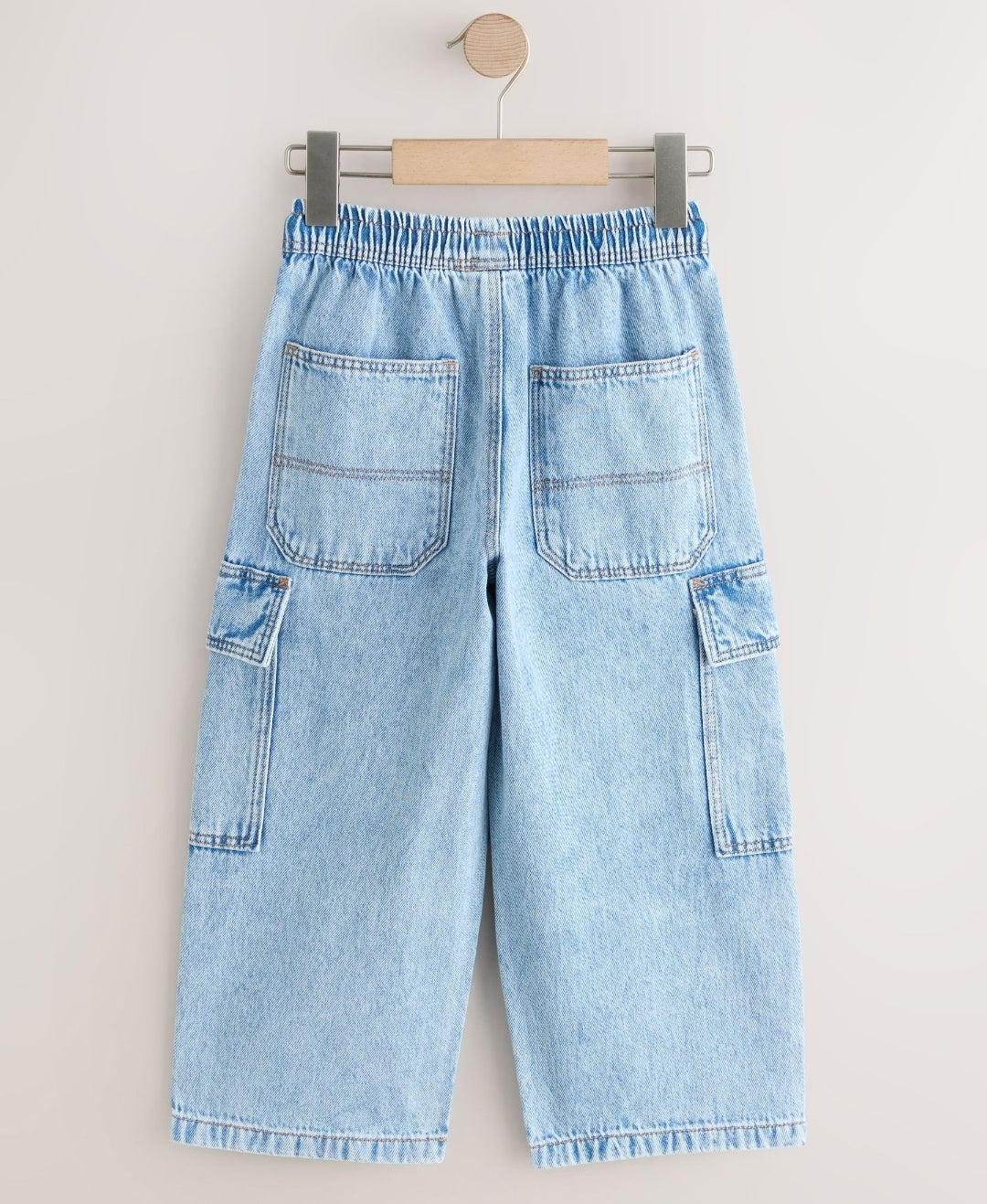Bleach Denim Pull On Cargo Jeans