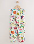 Bright Summer Tropical Print Top &Cuffed Trousers Set