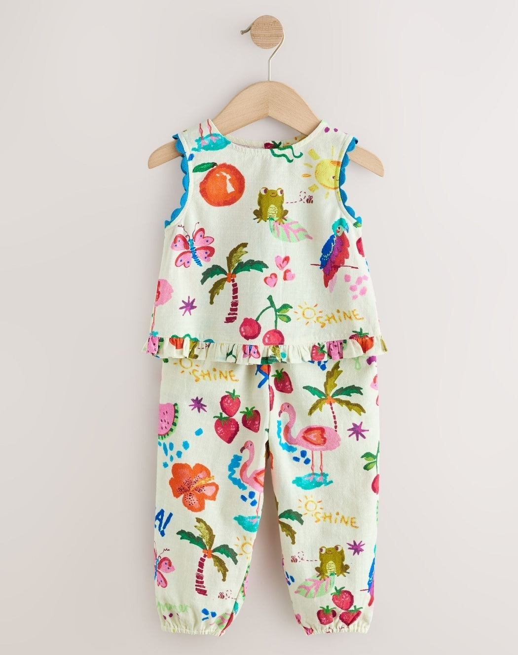 Bright Summer Tropical Print Top &Cuffed Trousers Set