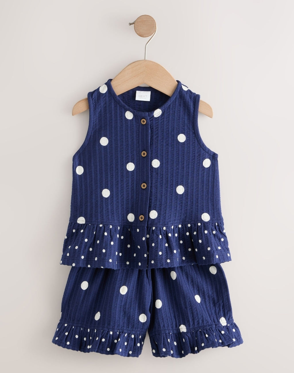 Navy Spot Peplum Vest and Shorts
