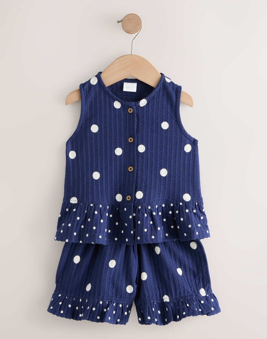 Navy Spot Peplum Vest and Shorts
