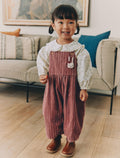 Pink Corduroy/ Ecru Ditsy Blouse & Dungarees Set 2 Piecs