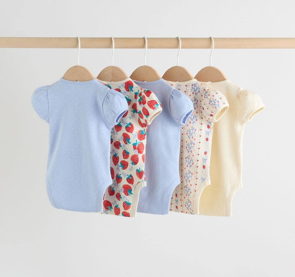 Blue Short Sleeve Baby Bodysuits 5 Pack