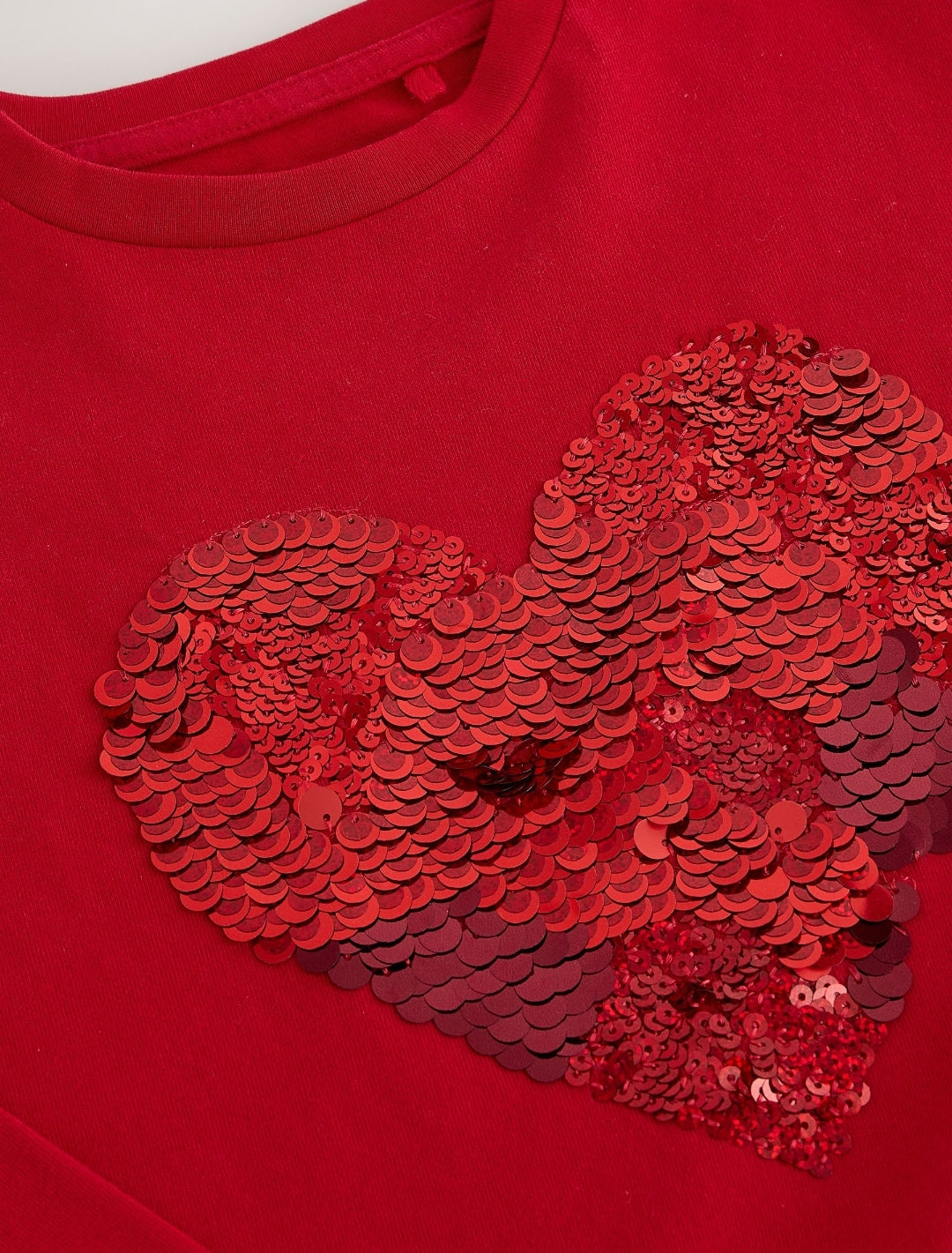 Red Long Sleeve Sequin Heart Top