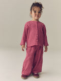 Pink Stripe Ribbed Cardigan and Wide Leg Trousers Set